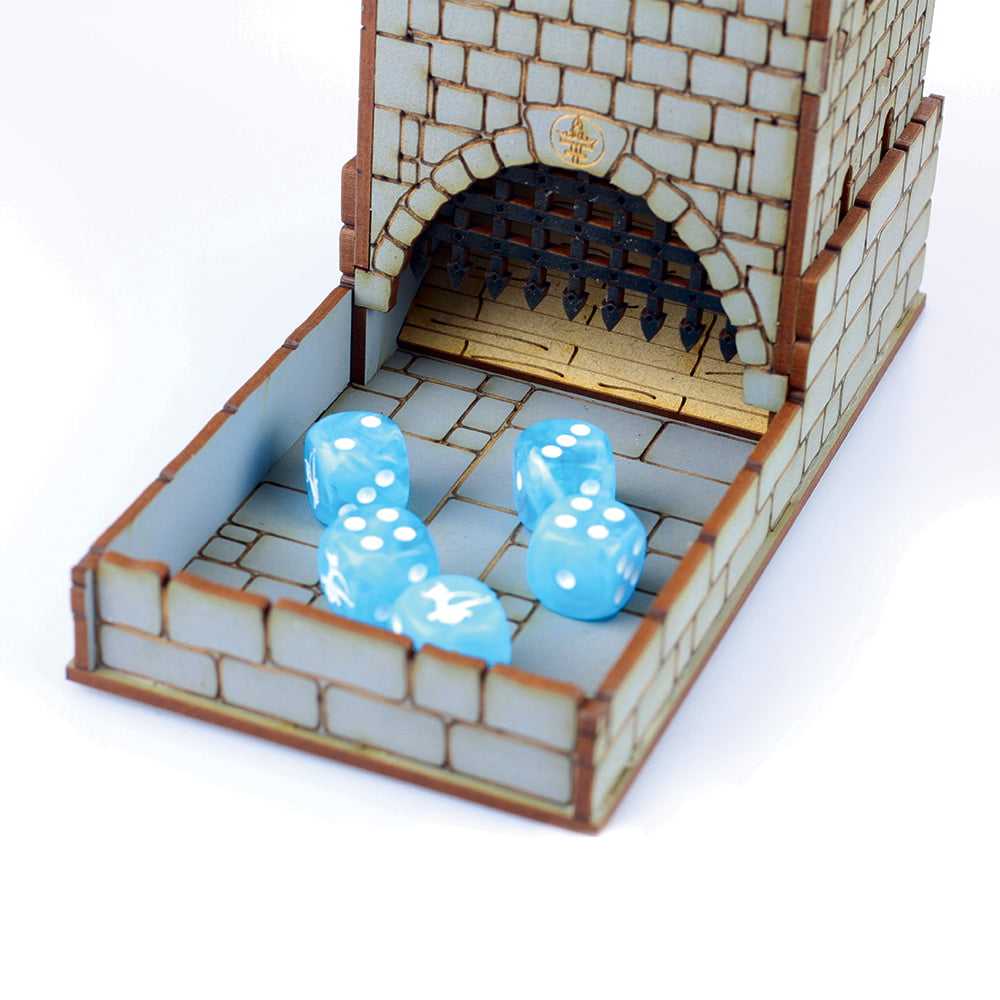 dice placed in a dice tower